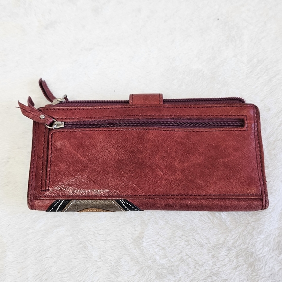 Fossil Red Leather Quail Bird Bifold Snap Wallet Keyhole & Keys - Picture 4 of 10